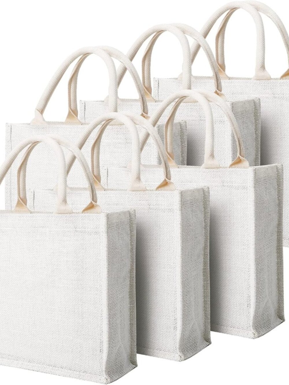 Tote Bags, 6 Pack Small White Burlap Jute Reusable Canvas Gift Favors Bag with H
